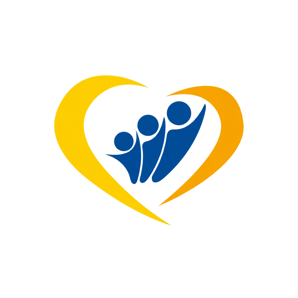 Logo da Primeira Igreja Batista em Unamar: pessoas em azul envolvidas por um coração amarelo